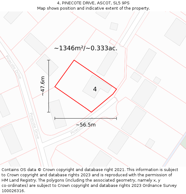 4, PINECOTE DRIVE, ASCOT, SL5 9PS: Plot and title map