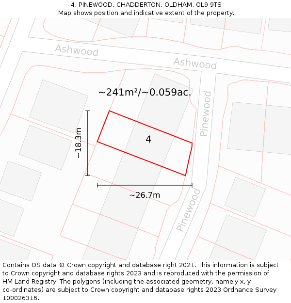 4, PINEWOOD, CHADDERTON, OLDHAM, OL9 9TS: Plot and title map