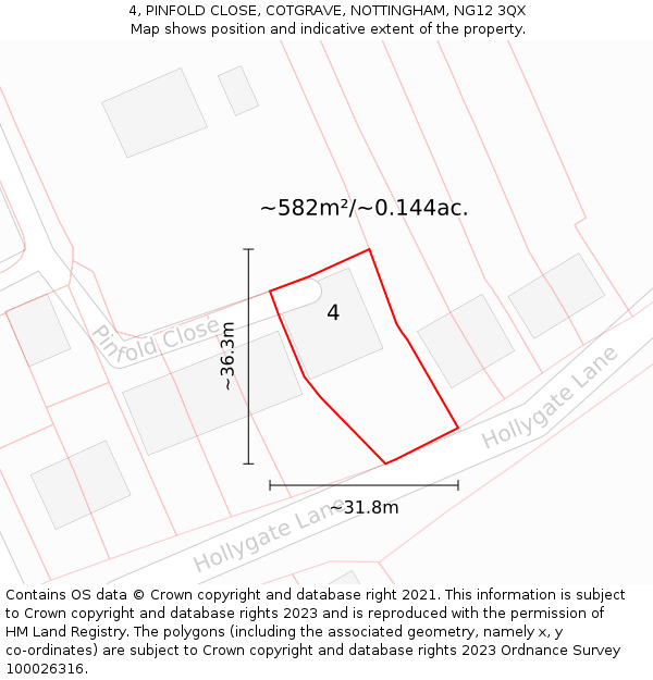 4, PINFOLD CLOSE, COTGRAVE, NOTTINGHAM, NG12 3QX: Plot and title map