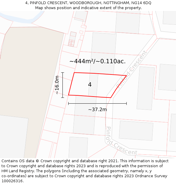 4, PINFOLD CRESCENT, WOODBOROUGH, NOTTINGHAM, NG14 6DQ: Plot and title map