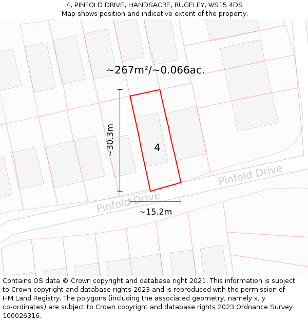 4, PINFOLD DRIVE, HANDSACRE, RUGELEY, WS15 4DS: Plot and title map