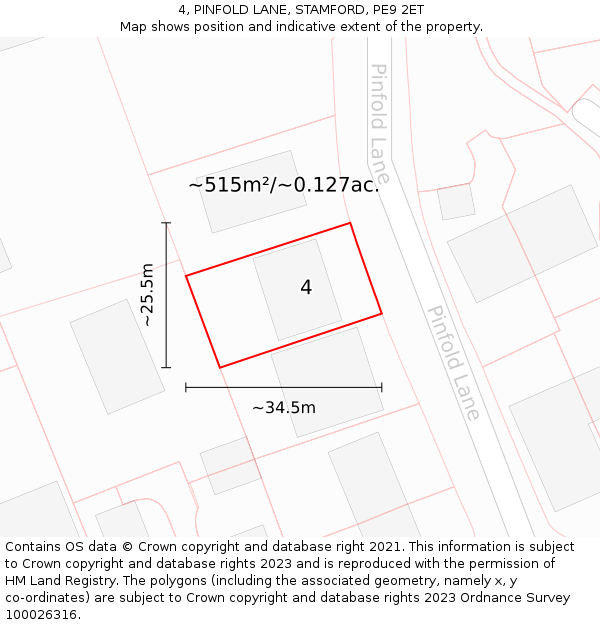 4, PINFOLD LANE, STAMFORD, PE9 2ET: Plot and title map