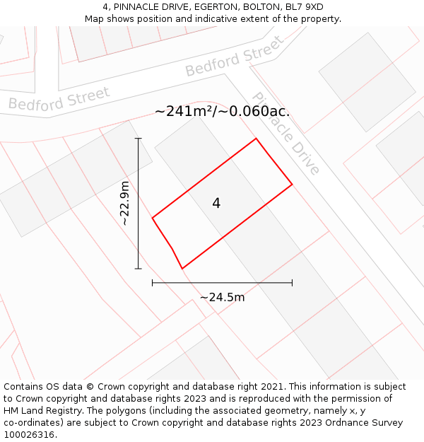 4, PINNACLE DRIVE, EGERTON, BOLTON, BL7 9XD: Plot and title map