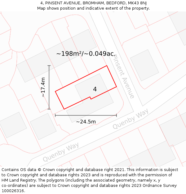 4, PINSENT AVENUE, BROMHAM, BEDFORD, MK43 8NJ: Plot and title map