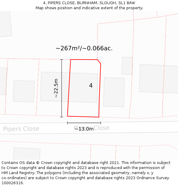 4, PIPERS CLOSE, BURNHAM, SLOUGH, SL1 8AW: Plot and title map