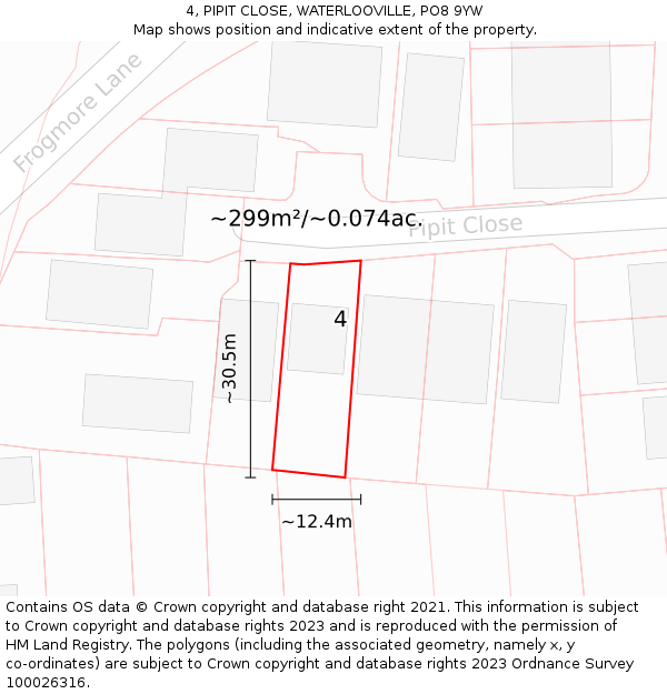 4, PIPIT CLOSE, WATERLOOVILLE, PO8 9YW: Plot and title map