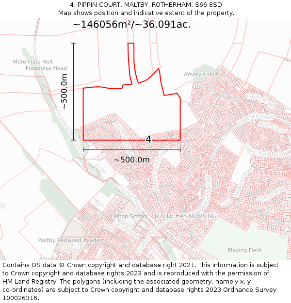 4, PIPPIN COURT, MALTBY, ROTHERHAM, S66 8SD: Plot and title map