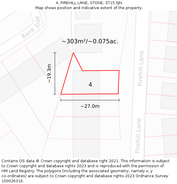 4, PIREHILL LANE, STONE, ST15 0JN: Plot and title map