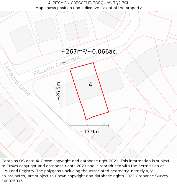 4, PITCAIRN CRESCENT, TORQUAY, TQ2 7GL: Plot and title map