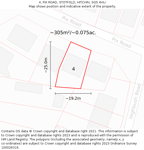 4, PIX ROAD, STOTFOLD, HITCHIN, SG5 4HU: Plot and title map