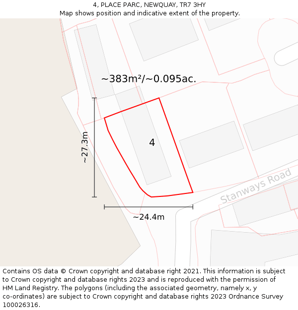 4, PLACE PARC, NEWQUAY, TR7 3HY: Plot and title map