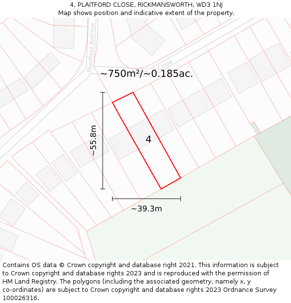 4, PLAITFORD CLOSE, RICKMANSWORTH, WD3 1NJ: Plot and title map