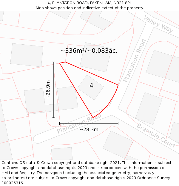 4, PLANTATION ROAD, FAKENHAM, NR21 8PL: Plot and title map