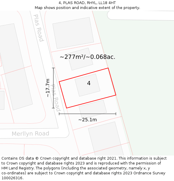 4, PLAS ROAD, RHYL, LL18 4HT: Plot and title map