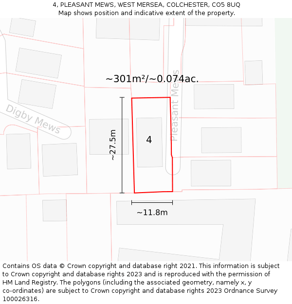4, PLEASANT MEWS, WEST MERSEA, COLCHESTER, CO5 8UQ: Plot and title map