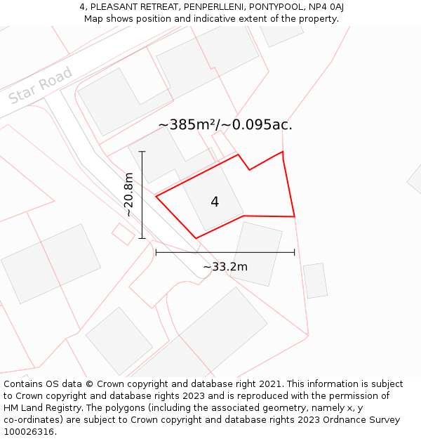 4, PLEASANT RETREAT, PENPERLLENI, PONTYPOOL, NP4 0AJ: Plot and title map