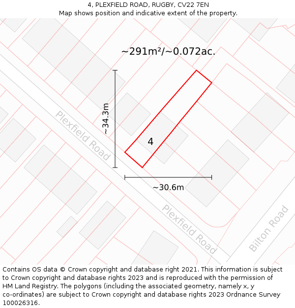 4, PLEXFIELD ROAD, RUGBY, CV22 7EN: Plot and title map