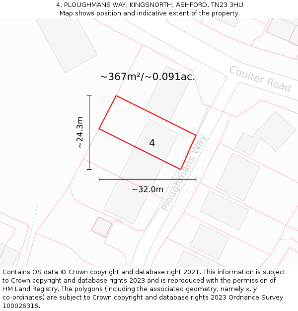 4, PLOUGHMANS WAY, KINGSNORTH, ASHFORD, TN23 3HU: Plot and title map