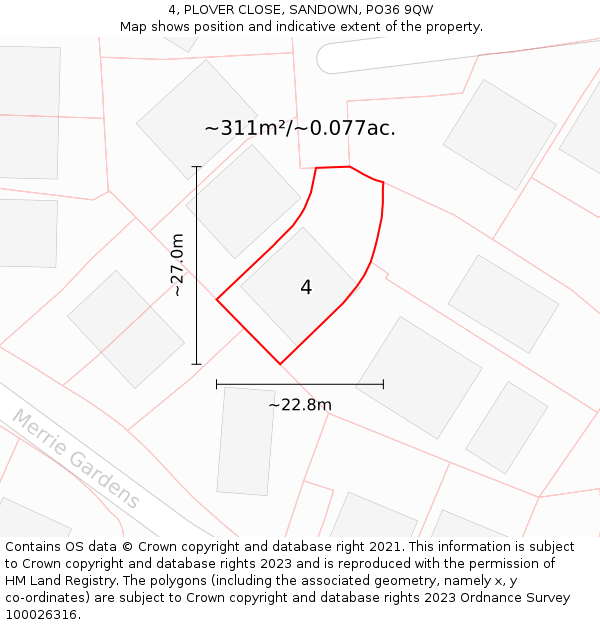 4, PLOVER CLOSE, SANDOWN, PO36 9QW: Plot and title map