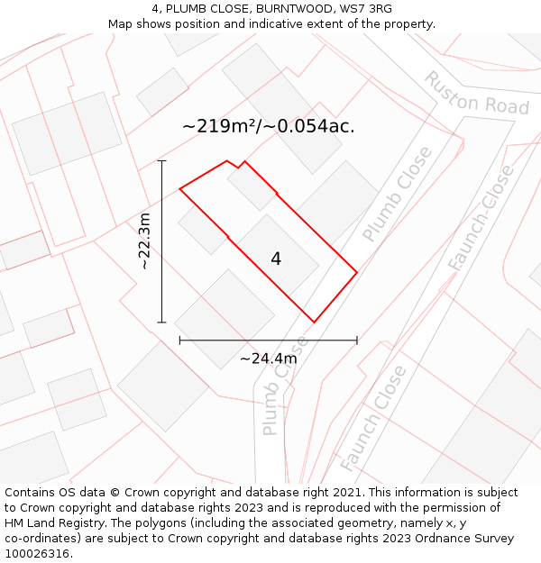 4, PLUMB CLOSE, BURNTWOOD, WS7 3RG: Plot and title map