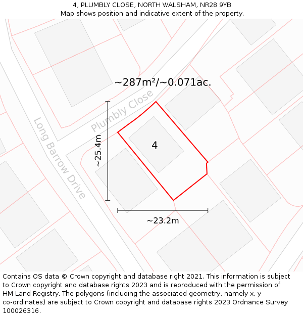 4, PLUMBLY CLOSE, NORTH WALSHAM, NR28 9YB: Plot and title map