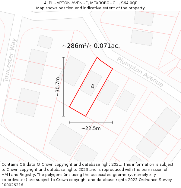 4, PLUMPTON AVENUE, MEXBOROUGH, S64 0QP: Plot and title map