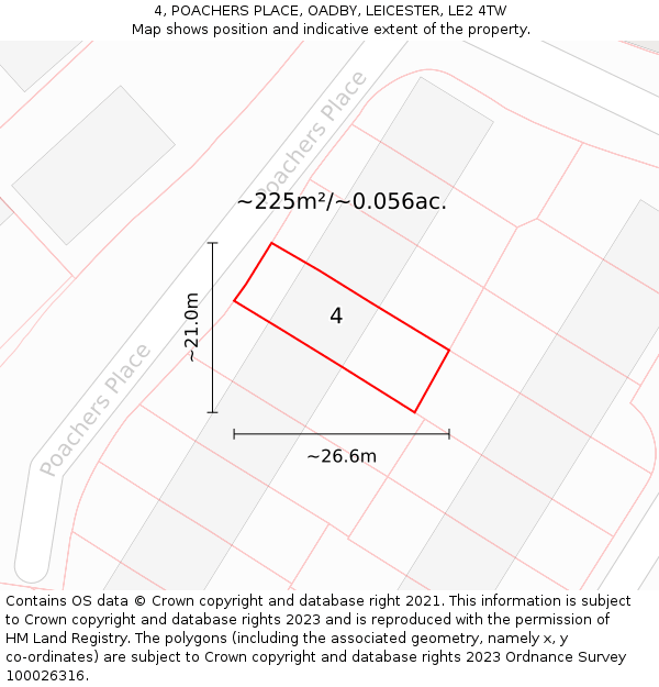 4, POACHERS PLACE, OADBY, LEICESTER, LE2 4TW: Plot and title map