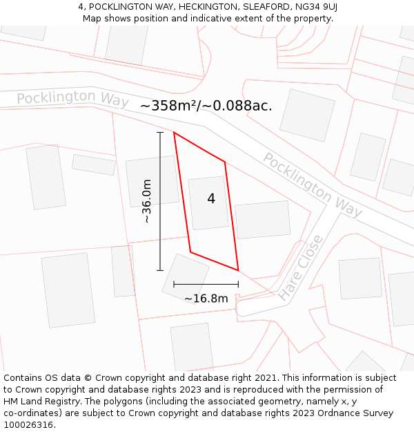 4, POCKLINGTON WAY, HECKINGTON, SLEAFORD, NG34 9UJ: Plot and title map