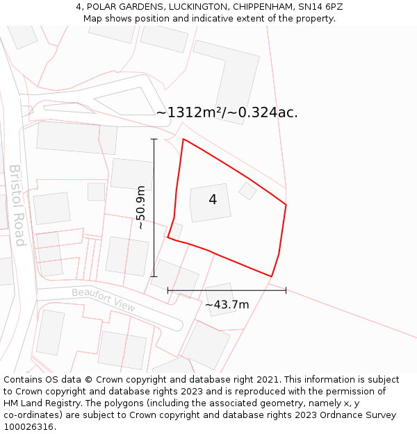 4, POLAR GARDENS, LUCKINGTON, CHIPPENHAM, SN14 6PZ: Plot and title map