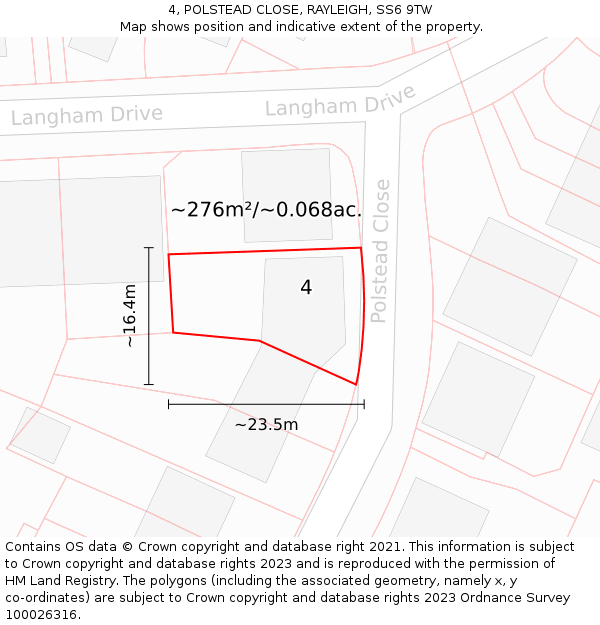 4, POLSTEAD CLOSE, RAYLEIGH, SS6 9TW: Plot and title map