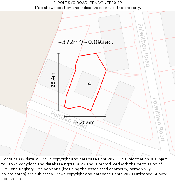 4, POLTISKO ROAD, PENRYN, TR10 8PJ: Plot and title map