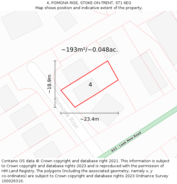 4, POMONA RISE, STOKE-ON-TRENT, ST1 6EG: Plot and title map