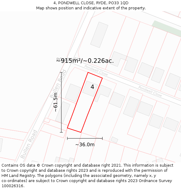 4, PONDWELL CLOSE, RYDE, PO33 1QD: Plot and title map