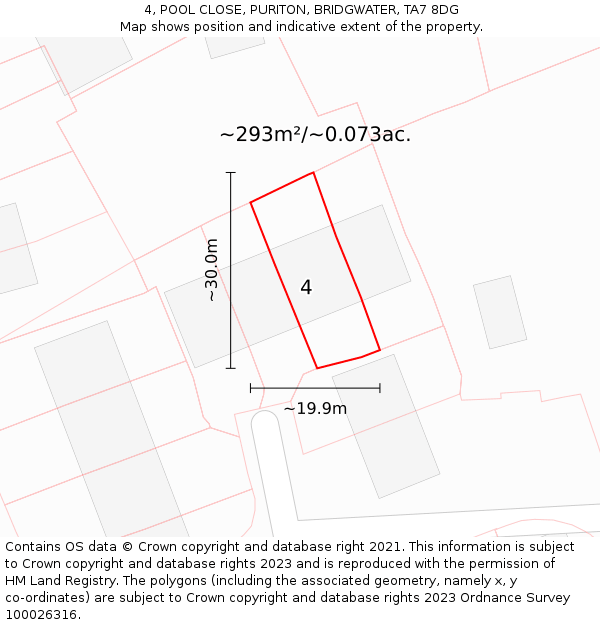 4, POOL CLOSE, PURITON, BRIDGWATER, TA7 8DG: Plot and title map