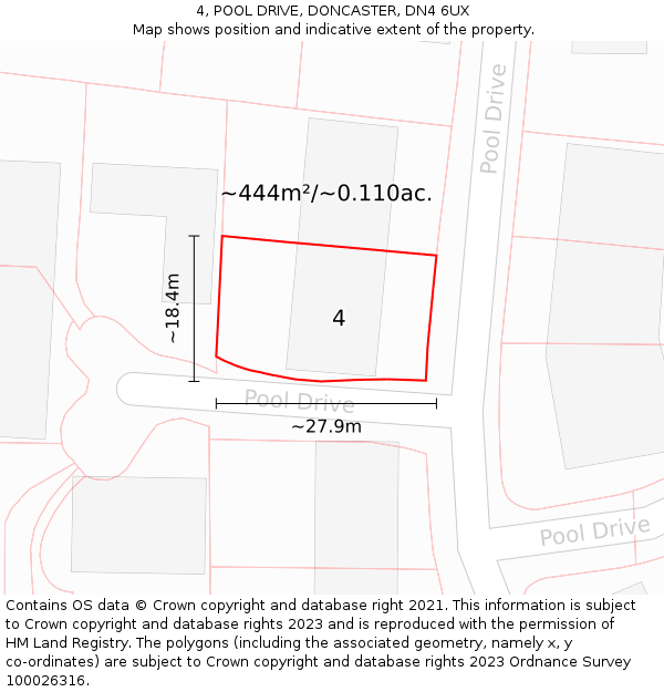 4, POOL DRIVE, DONCASTER, DN4 6UX: Plot and title map