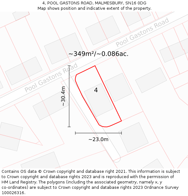 4, POOL GASTONS ROAD, MALMESBURY, SN16 0DG: Plot and title map