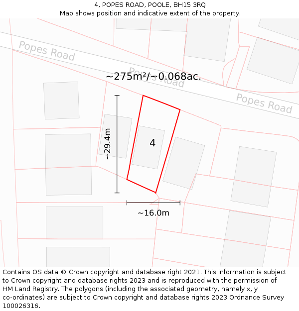 4, POPES ROAD, POOLE, BH15 3RQ: Plot and title map