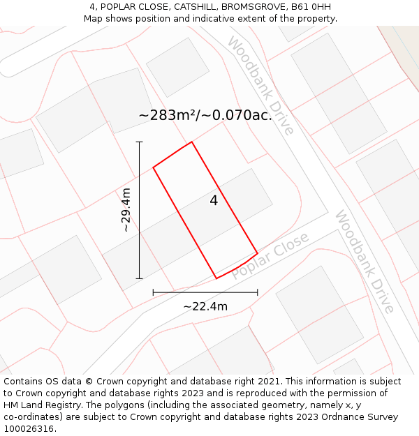 4, POPLAR CLOSE, CATSHILL, BROMSGROVE, B61 0HH: Plot and title map