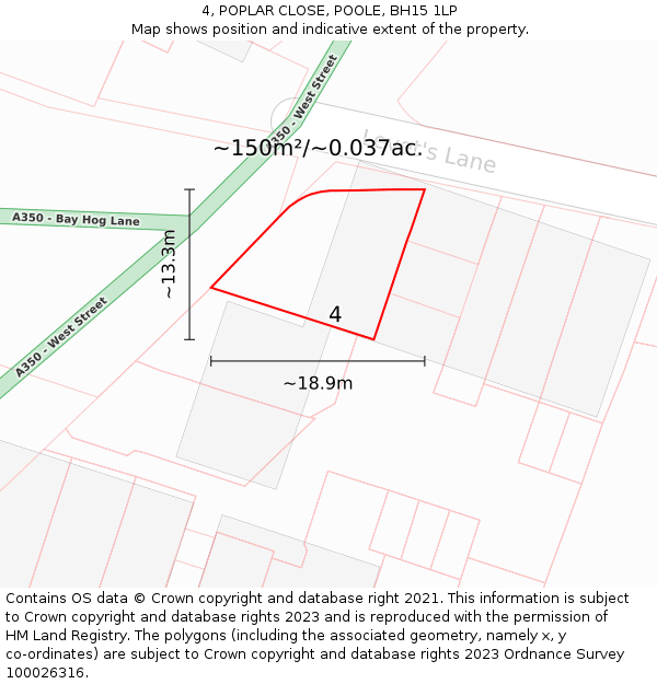 4, POPLAR CLOSE, POOLE, BH15 1LP: Plot and title map