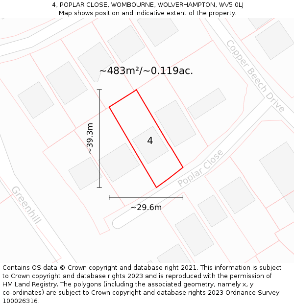 4, POPLAR CLOSE, WOMBOURNE, WOLVERHAMPTON, WV5 0LJ: Plot and title map