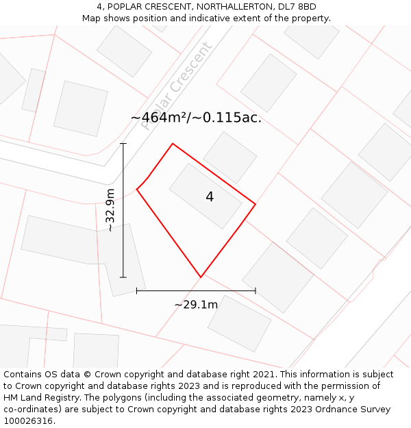 4, POPLAR CRESCENT, NORTHALLERTON, DL7 8BD: Plot and title map