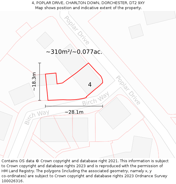 4, POPLAR DRIVE, CHARLTON DOWN, DORCHESTER, DT2 9XY: Plot and title map