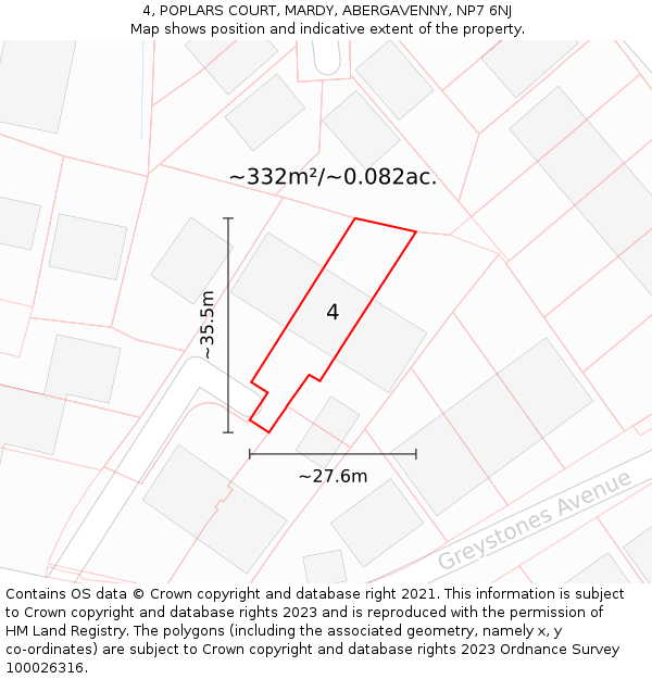 4, POPLARS COURT, MARDY, ABERGAVENNY, NP7 6NJ: Plot and title map