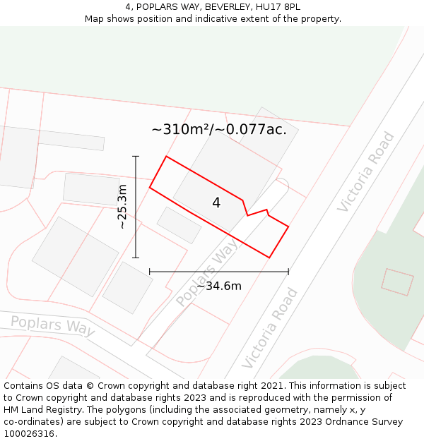 4, POPLARS WAY, BEVERLEY, HU17 8PL: Plot and title map