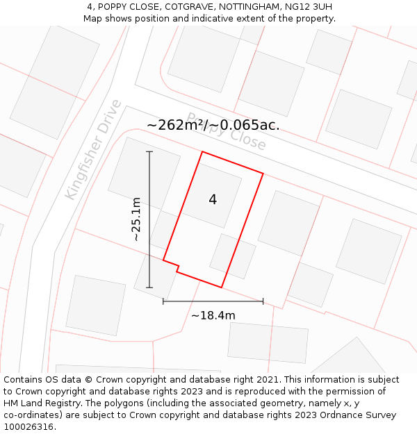 4, POPPY CLOSE, COTGRAVE, NOTTINGHAM, NG12 3UH: Plot and title map