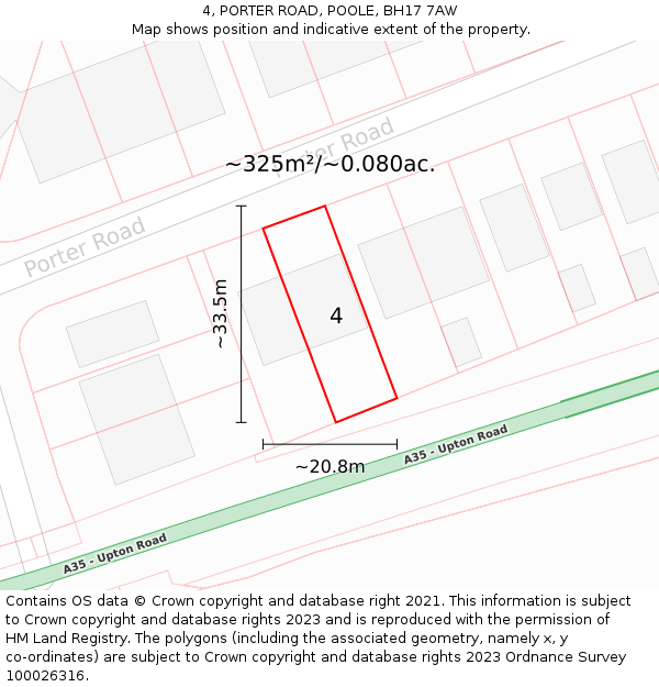 4, PORTER ROAD, POOLE, BH17 7AW: Plot and title map