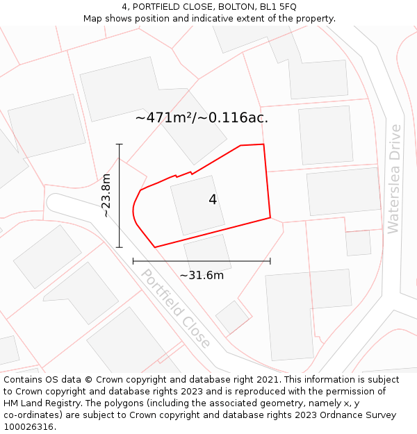 4, PORTFIELD CLOSE, BOLTON, BL1 5FQ: Plot and title map