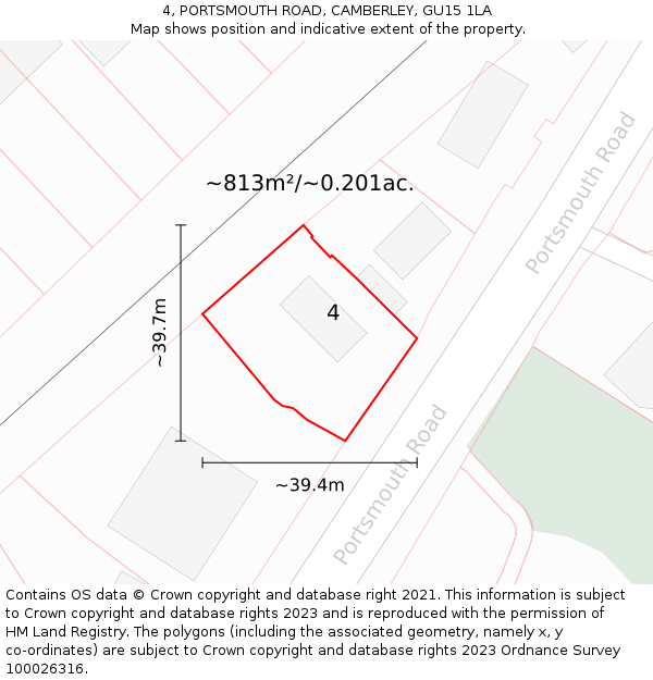 4, PORTSMOUTH ROAD, CAMBERLEY, GU15 1LA: Plot and title map