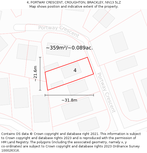 4, PORTWAY CRESCENT, CROUGHTON, BRACKLEY, NN13 5LZ: Plot and title map