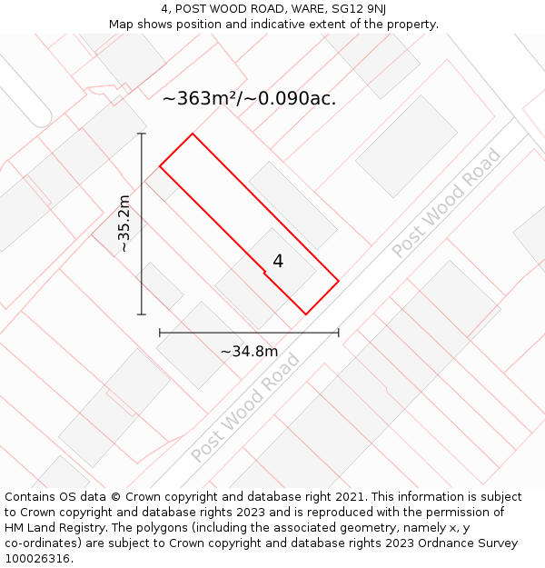 4, POST WOOD ROAD, WARE, SG12 9NJ: Plot and title map